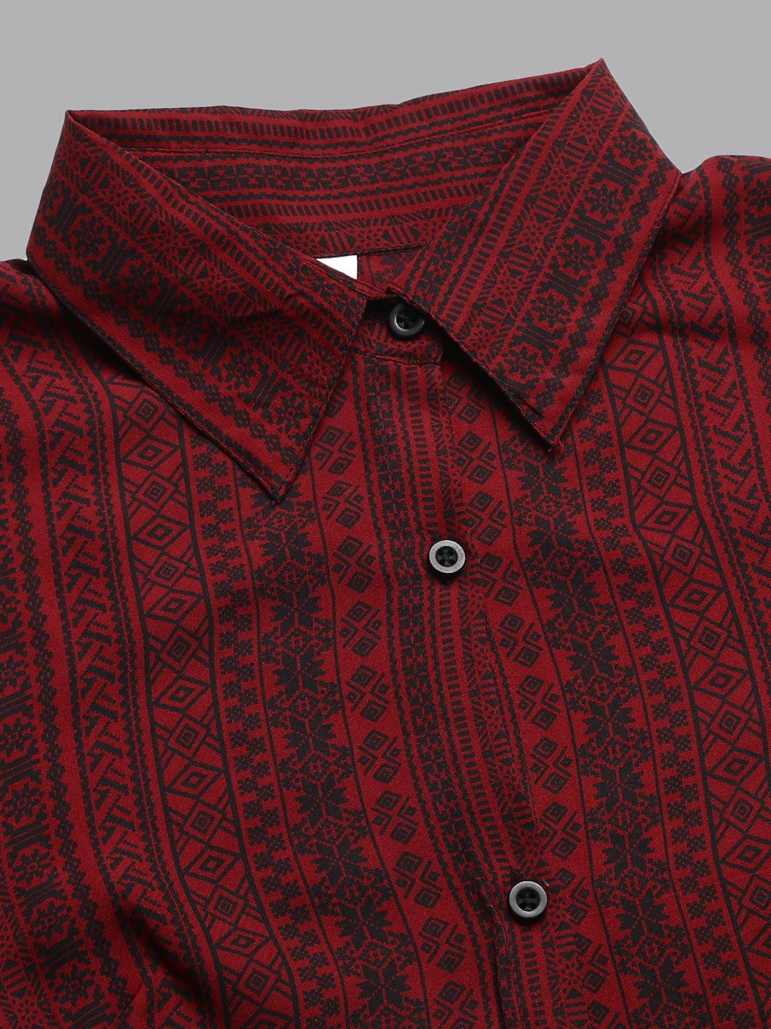 Znx Women Maroon Printed Shirt - Znxclothing