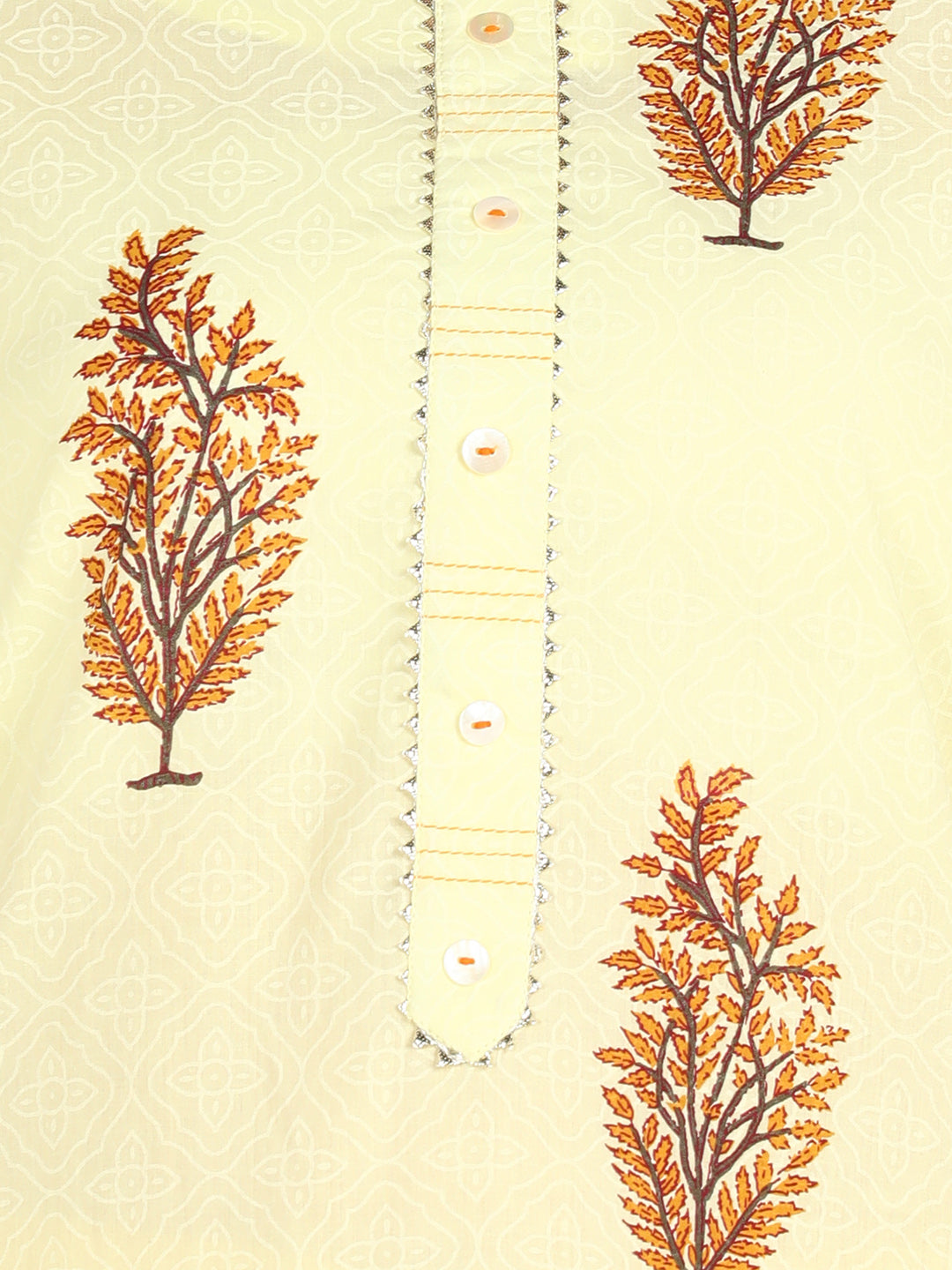 Women Yellow Printed Pure Cotton Kurta With Trousers