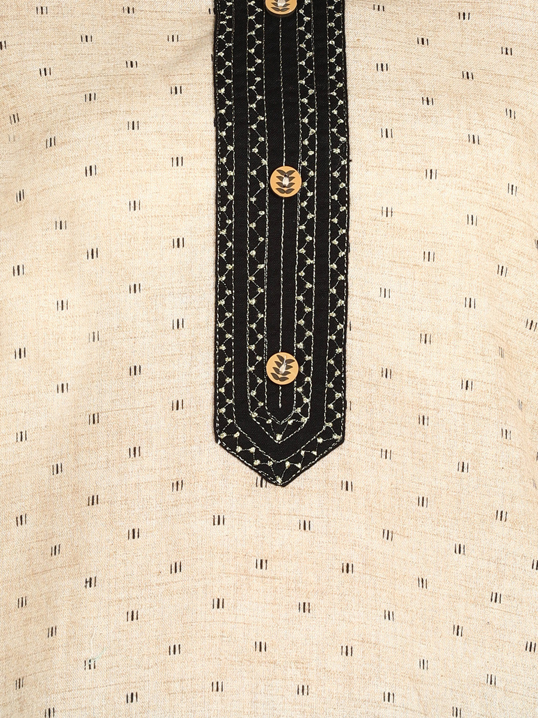 Women Beige & Black Printed Pure Cotton Kurta with Trousers