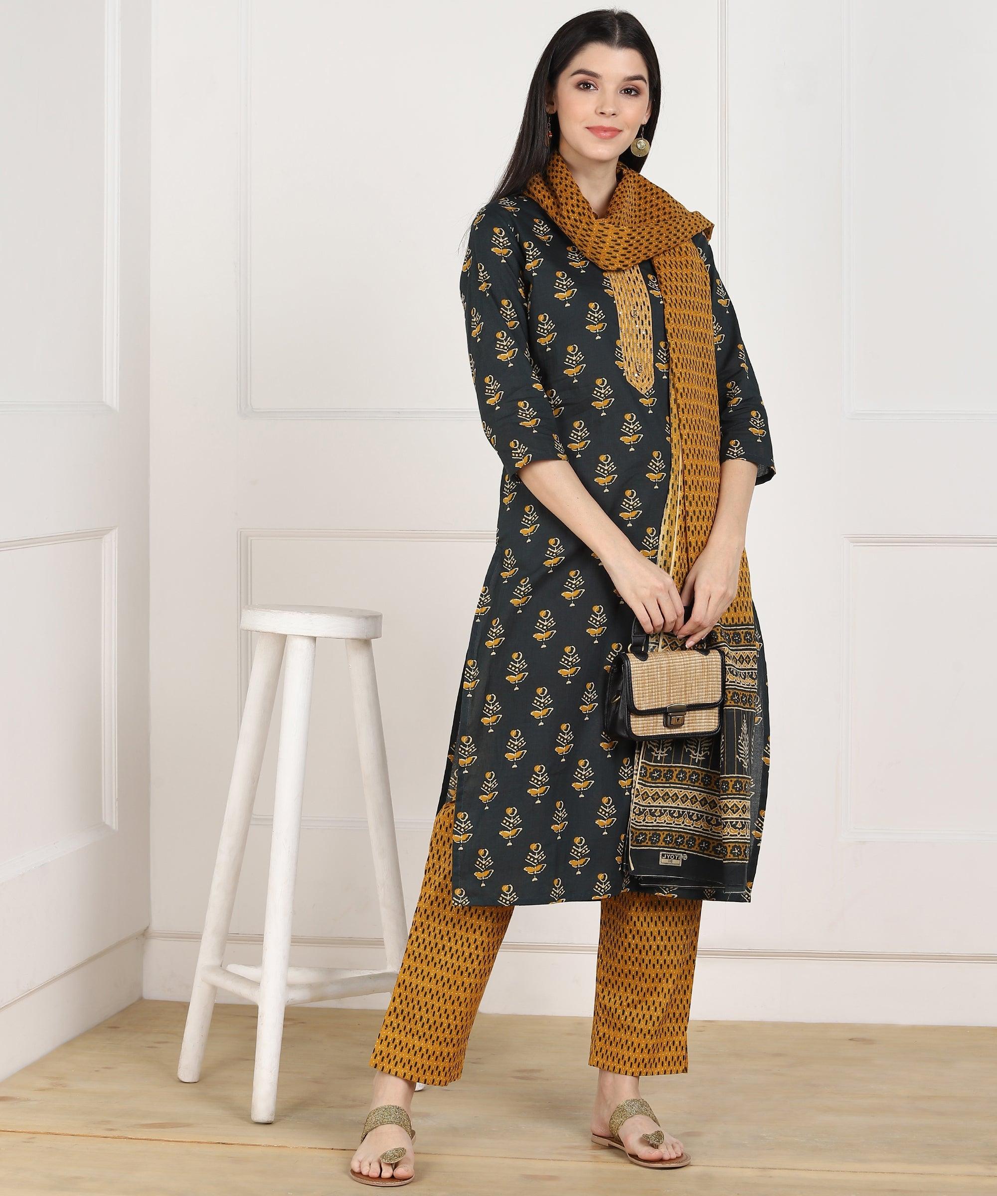 Znx Women Multicolor Printed Straight Kurta with Palazzo & Dupatta Set - Znxclothing