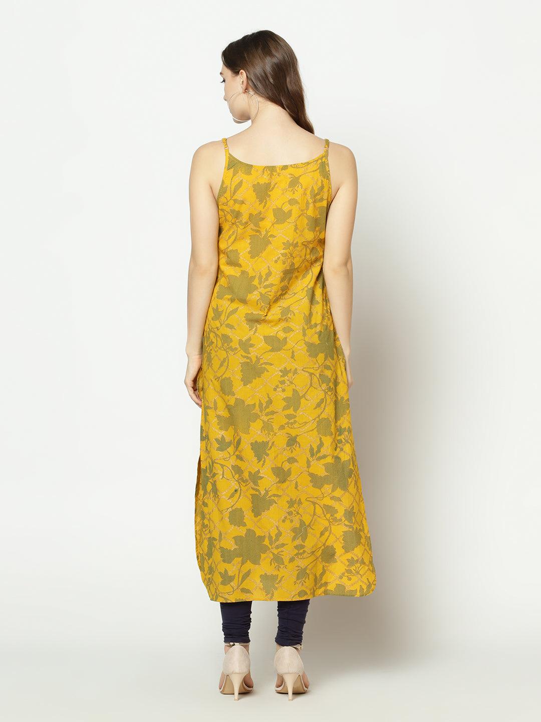 Znx Women Yellow Floral Printed Straight Kurta - Znxclothing