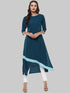 Turquoise Solid Crepe A-Line Kurti - Znxclothing