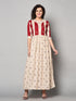 Cream and Red colour designer long Maxi Dress (Fully Stitched) - Znxclothing