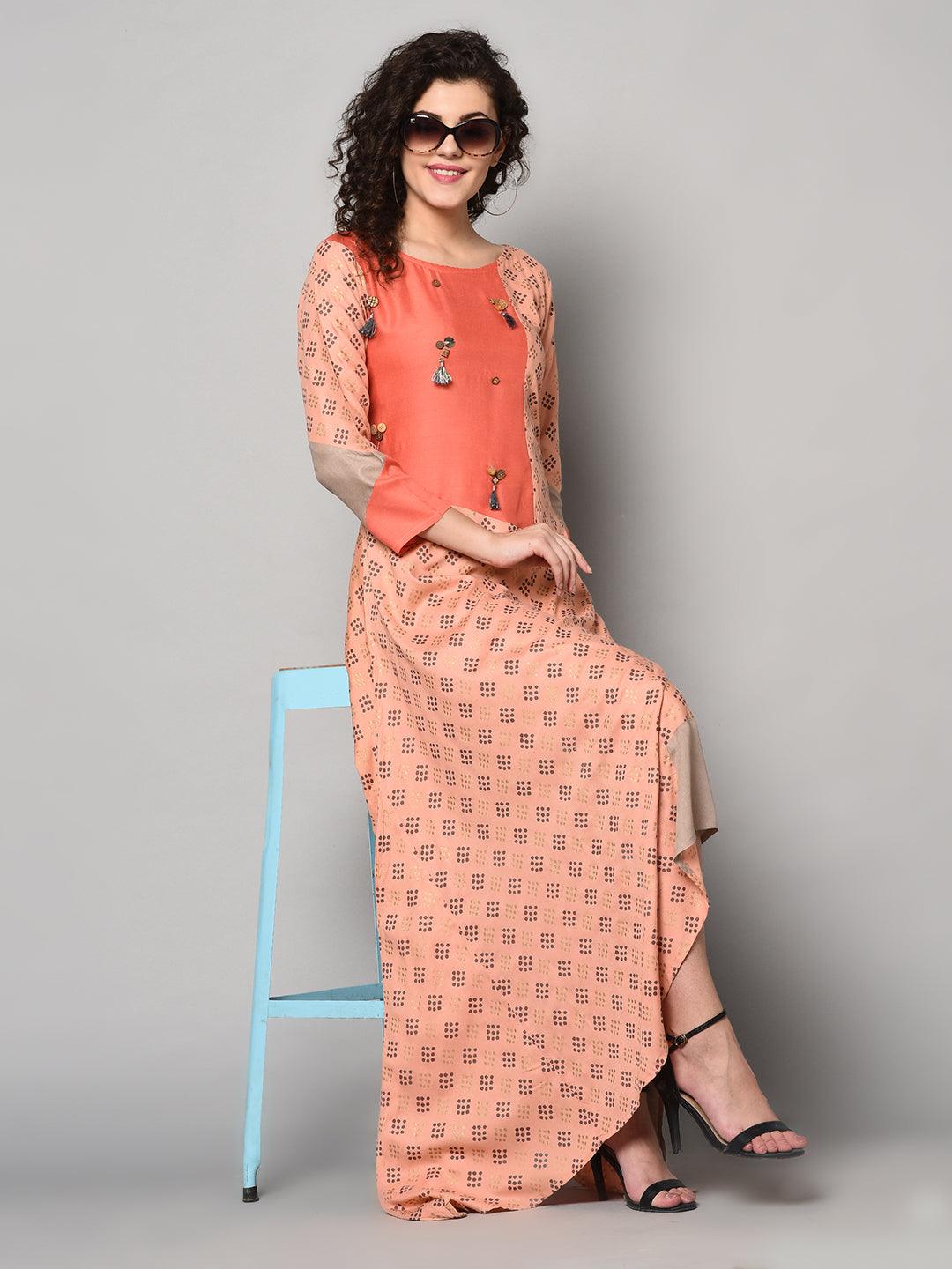 Royal Pink designer long Dress (Fully Stitched) - Znxclothing