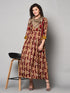 Red and Light yellow printed Anarkali Dress with scarf (Fully Stitched) - Znxclothing