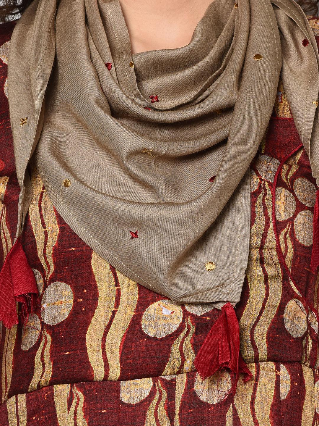 Red and Light yellow printed Anarkali Dress with scarf (Fully Stitched) - Znxclothing