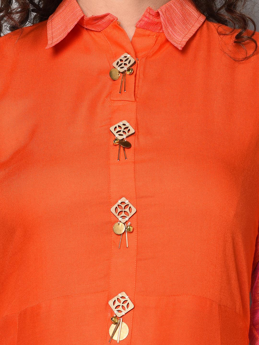 Orange long Anarkali designer dress with dupatta (Fully Stitched) - Znxclothing