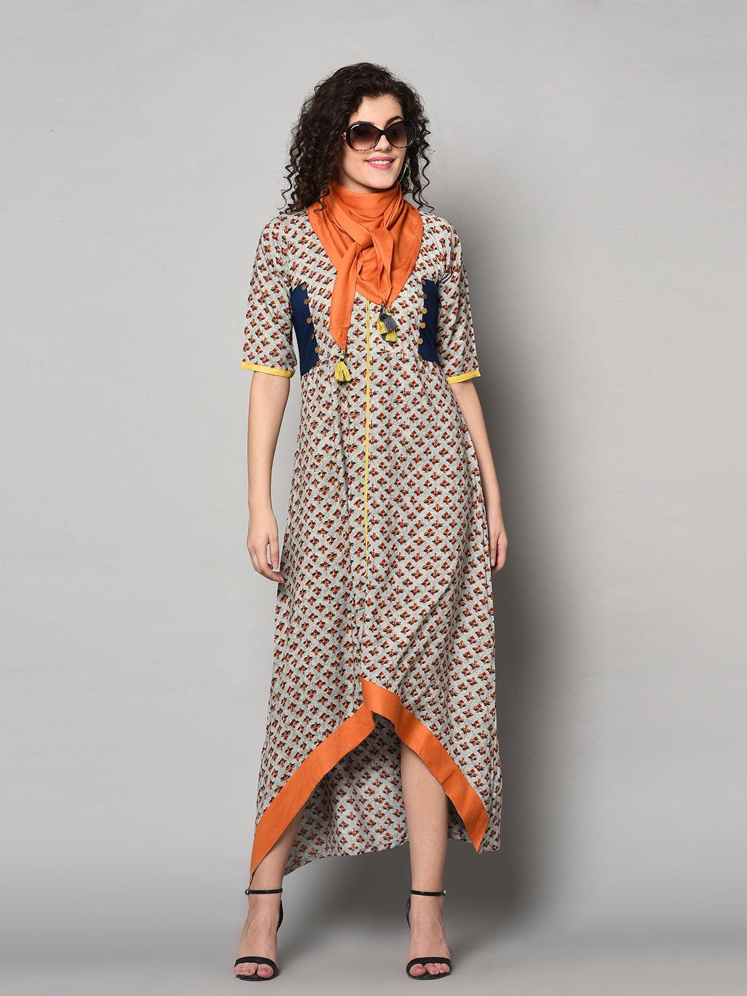 Designer Maxi Dress with scarf (Fully Stitched) - Znxclothing