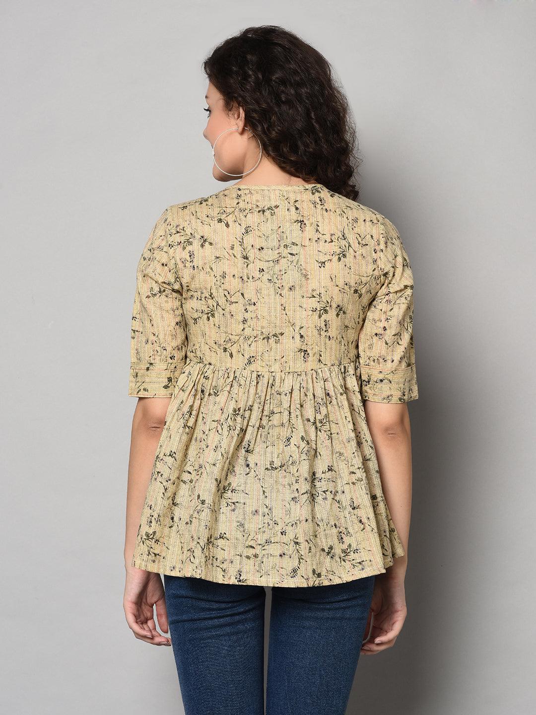 ZNX Women Beige Printed Tunic (Fully Stitched) - Znxclothing