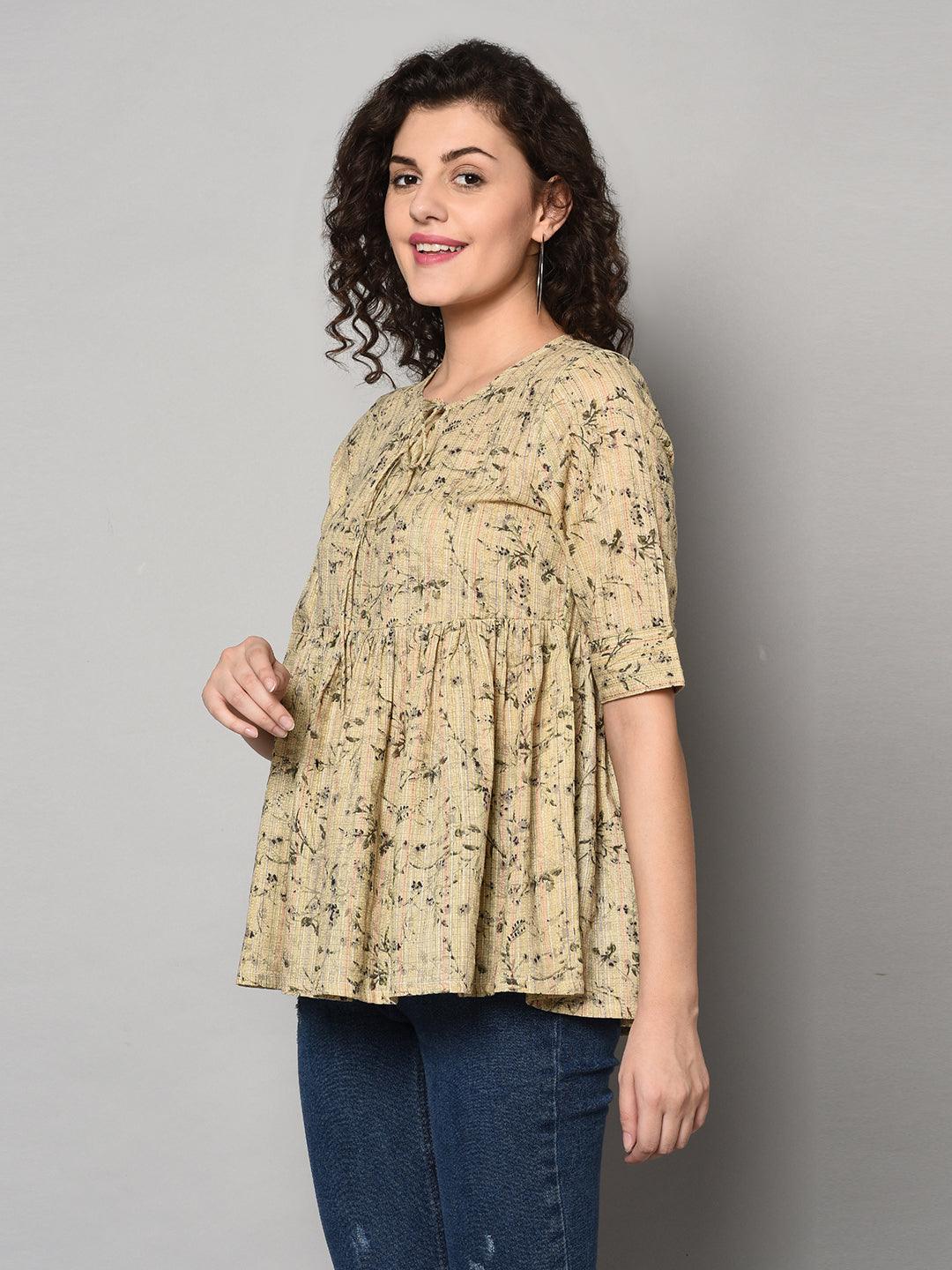 ZNX Women Beige Printed Tunic (Fully Stitched) - Znxclothing
