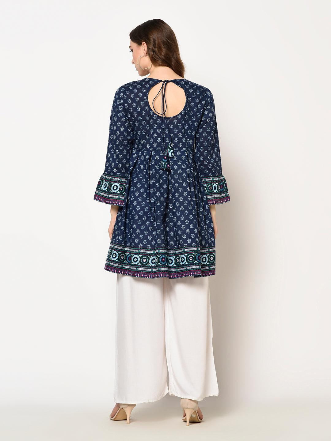 ZNX Women Blue Printed Top - Znxclothing