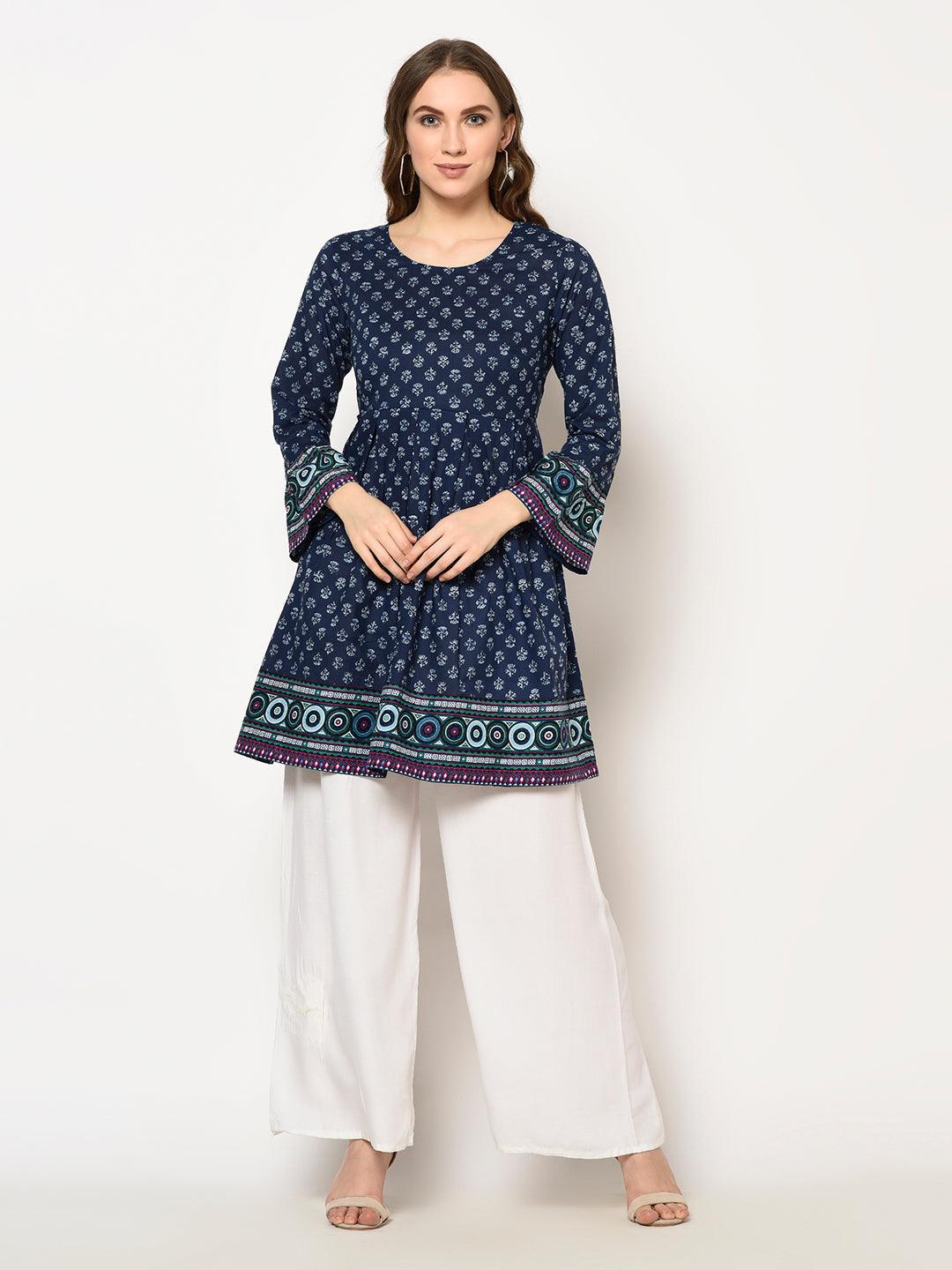 ZNX Women Blue Printed Top - Znxclothing