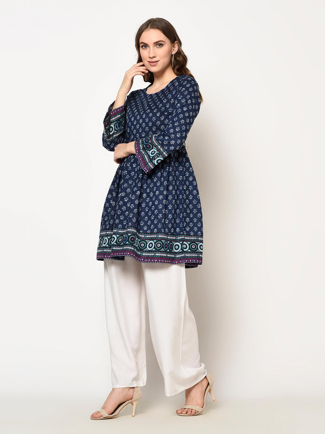 ZNX Women Blue Printed Top - Znxclothing