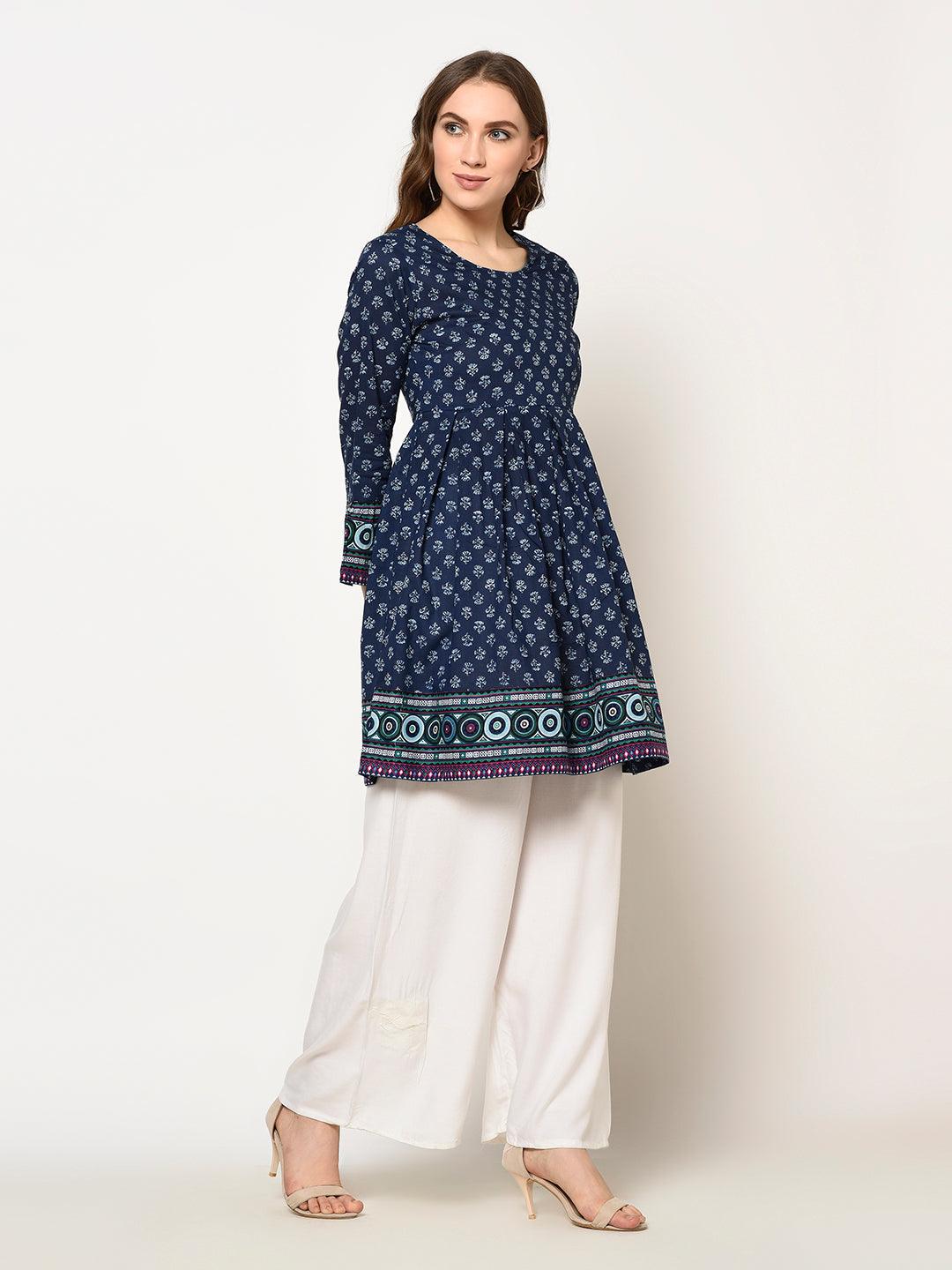 ZNX Women Blue Printed Top - Znxclothing