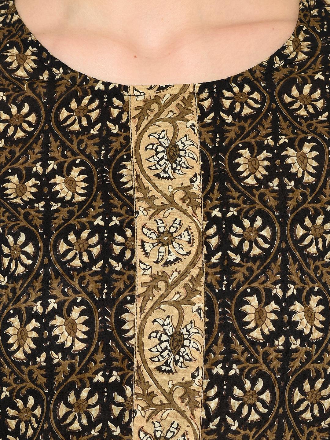 ZNX Women Brown Floral Printed Straight Kurta with Palazzo Set - Znxclothing