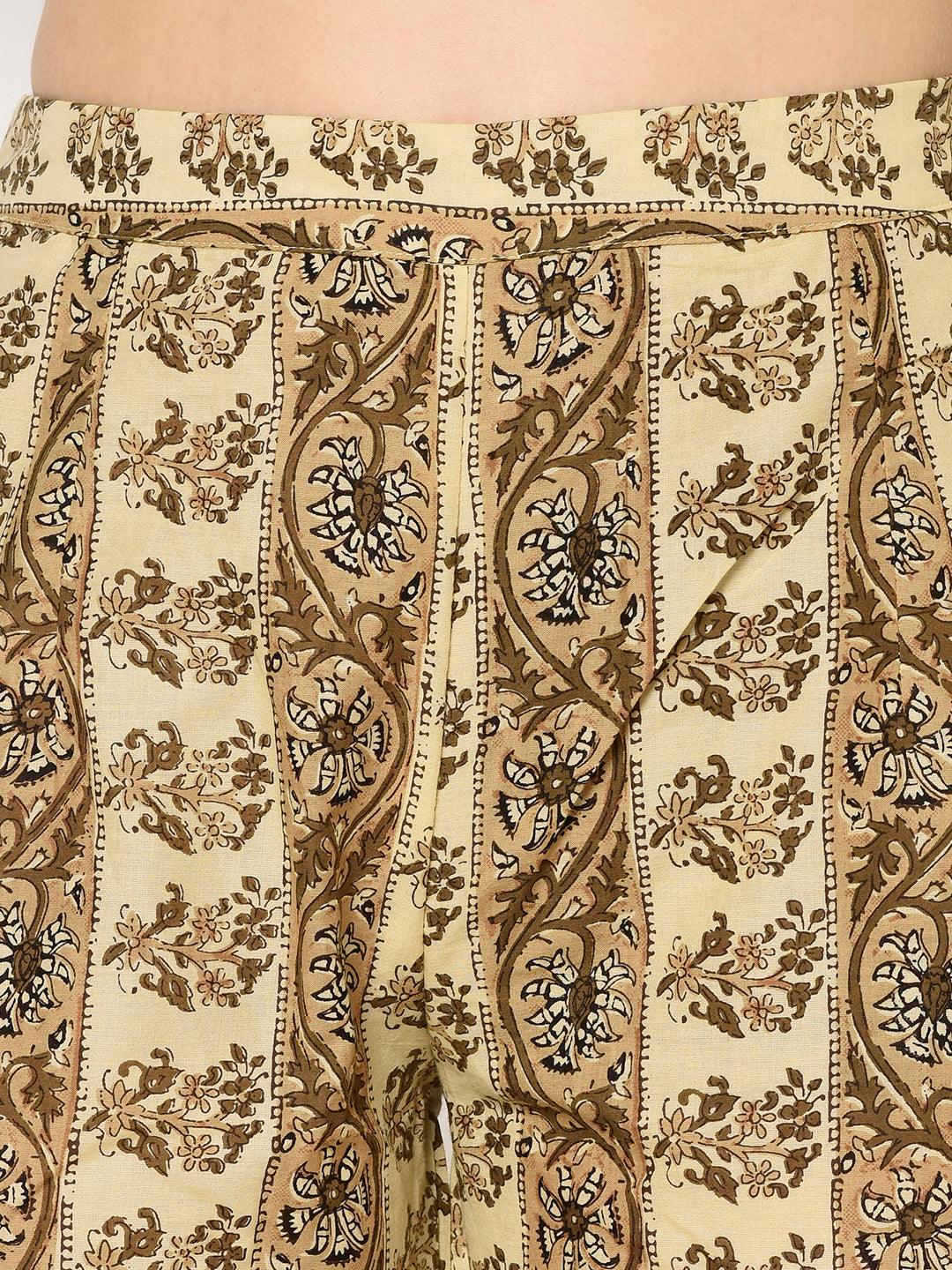 ZNX Women Brown Floral Printed Straight Kurta with Palazzo Set - Znxclothing
