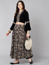 Designer Black Crop Top With Floral Printed Skirt - Znxclothing