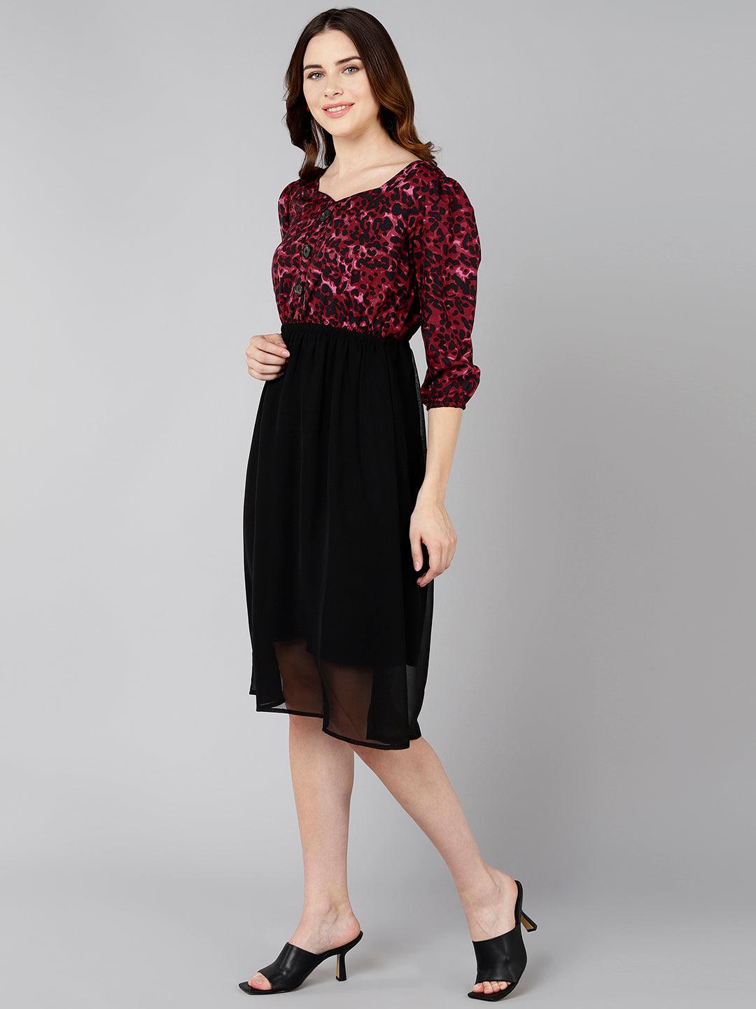 Burgundy Animal Printed Dress - Znxclothing