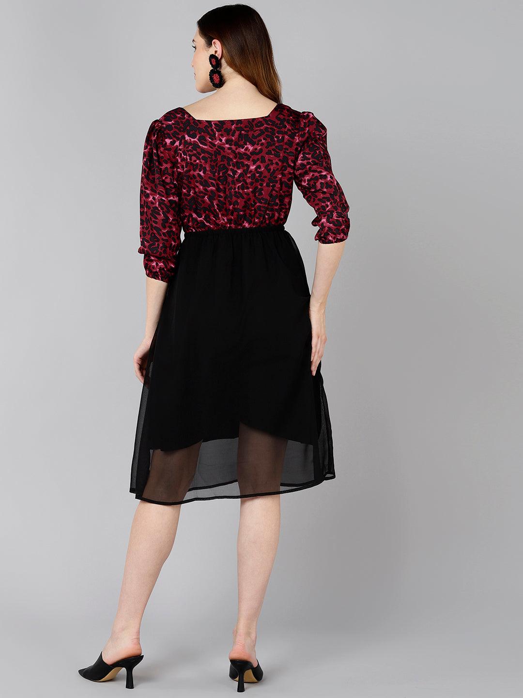 Burgundy Animal Printed Dress - Znxclothing