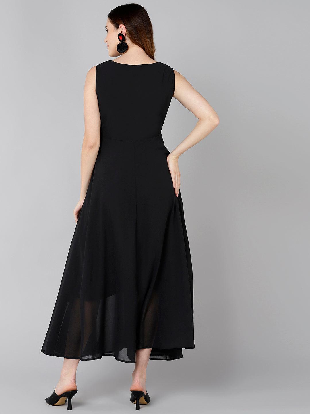 Solid Black Flared Dress - Znxclothing