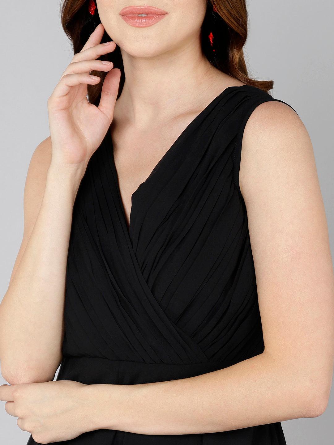 Solid Black Flared Dress - Znxclothing