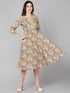 Yellow Floral Printed Flared Dress - Znxclothing