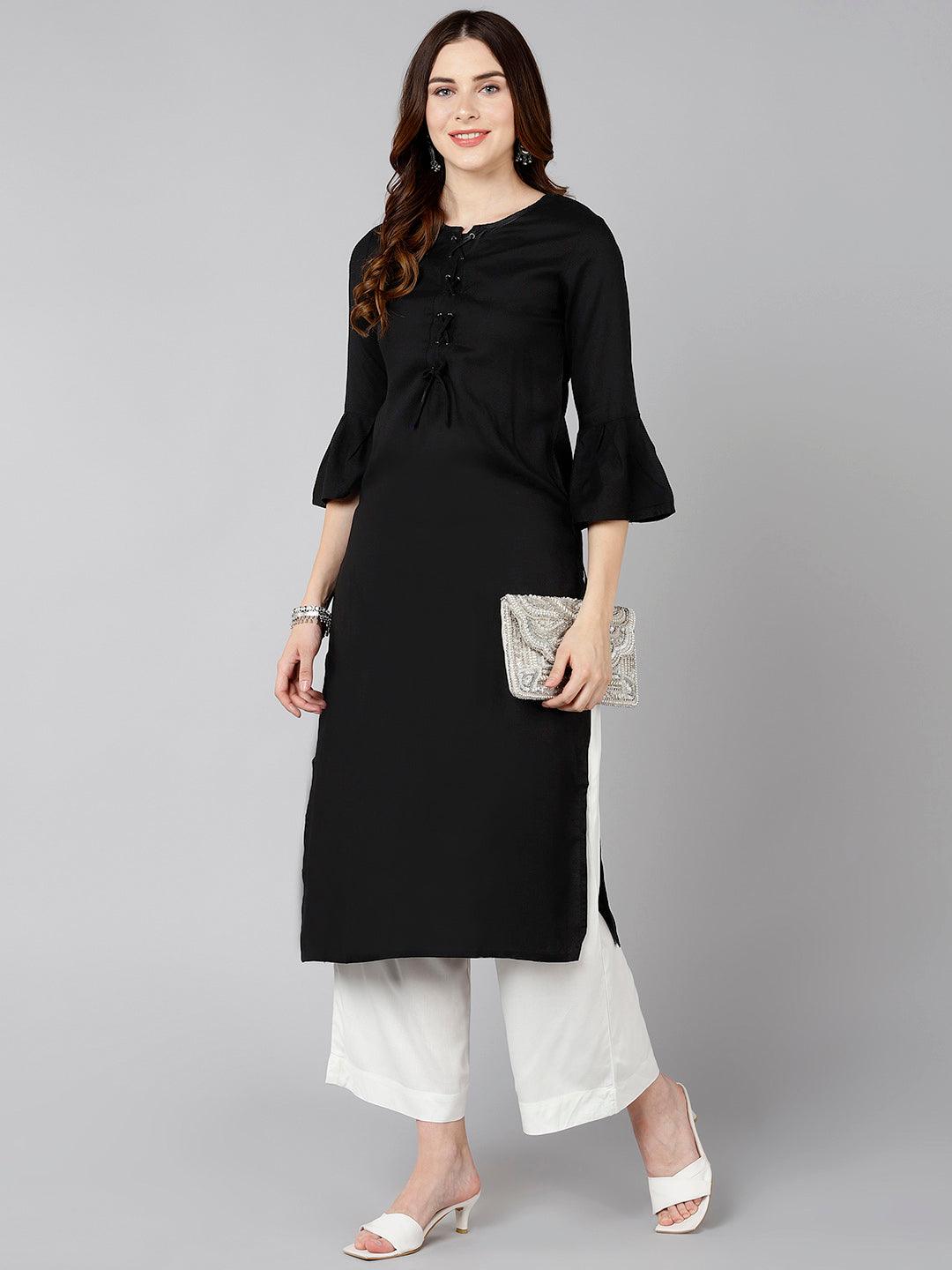 Solid Black Straight Kurta - Znxclothing