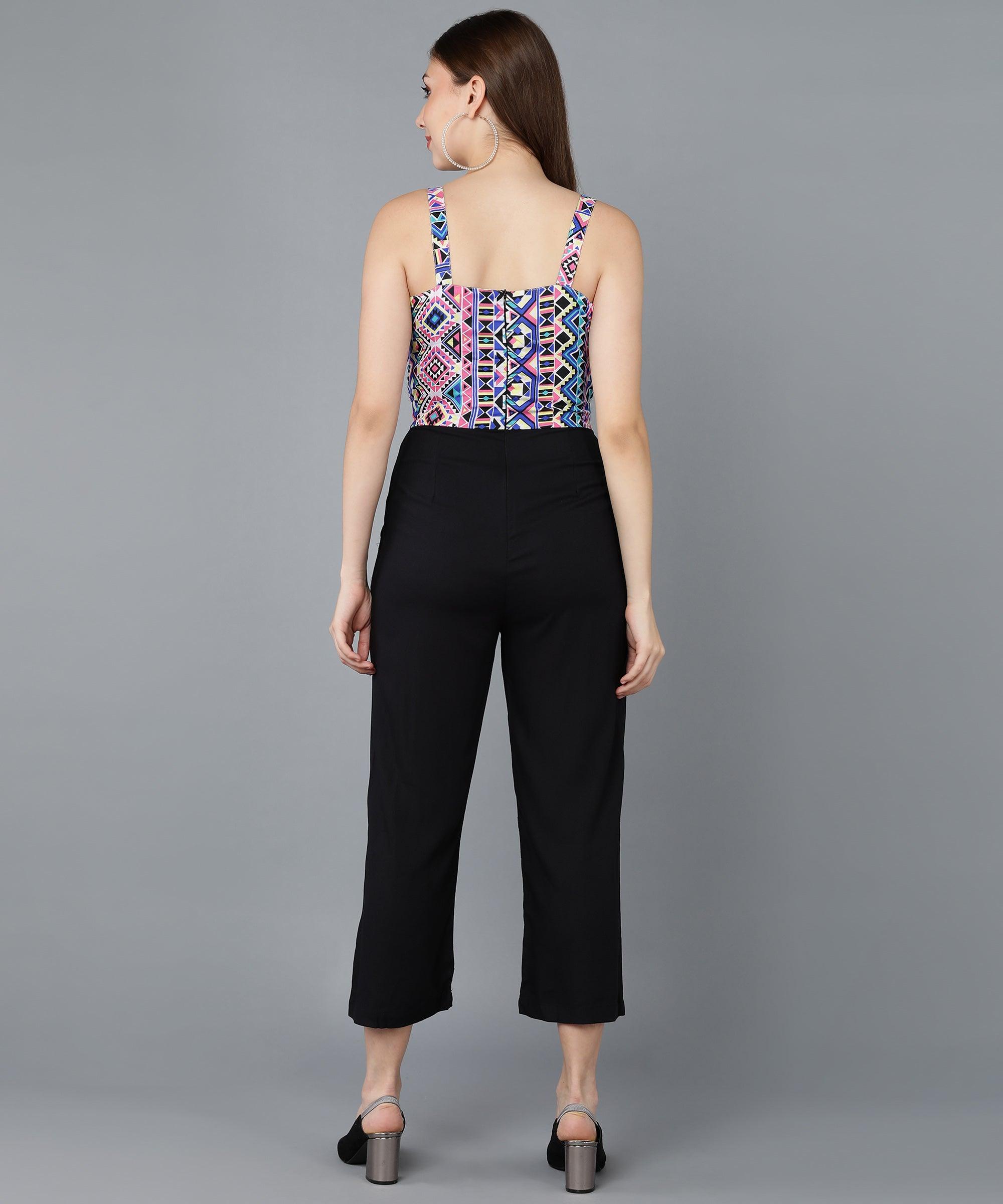 Multicolor Smoking & Solid Black Jmupsuit - Znxclothing