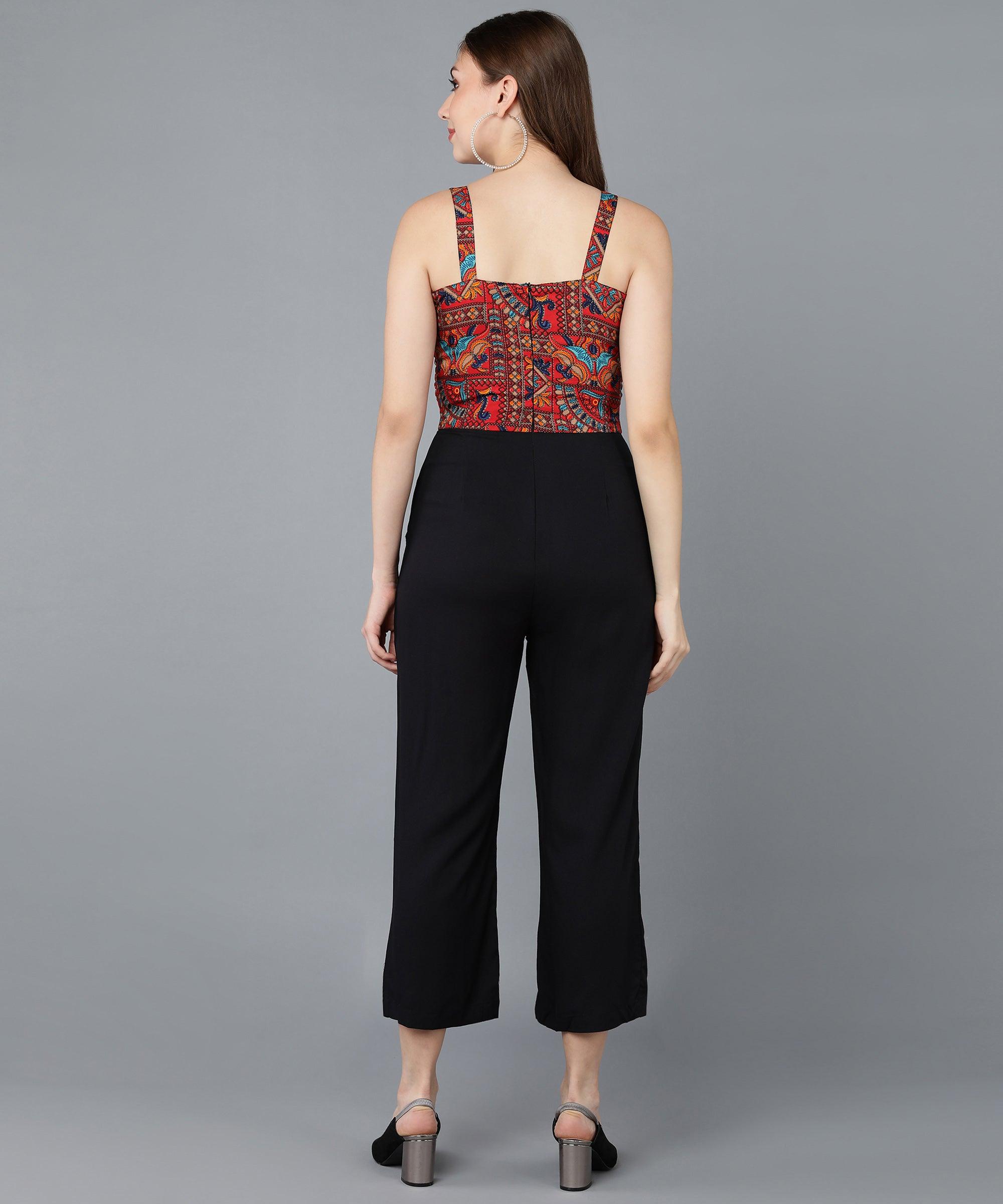 Rust Red Smoking & Solid Black Jumpsuit - Znxclothing