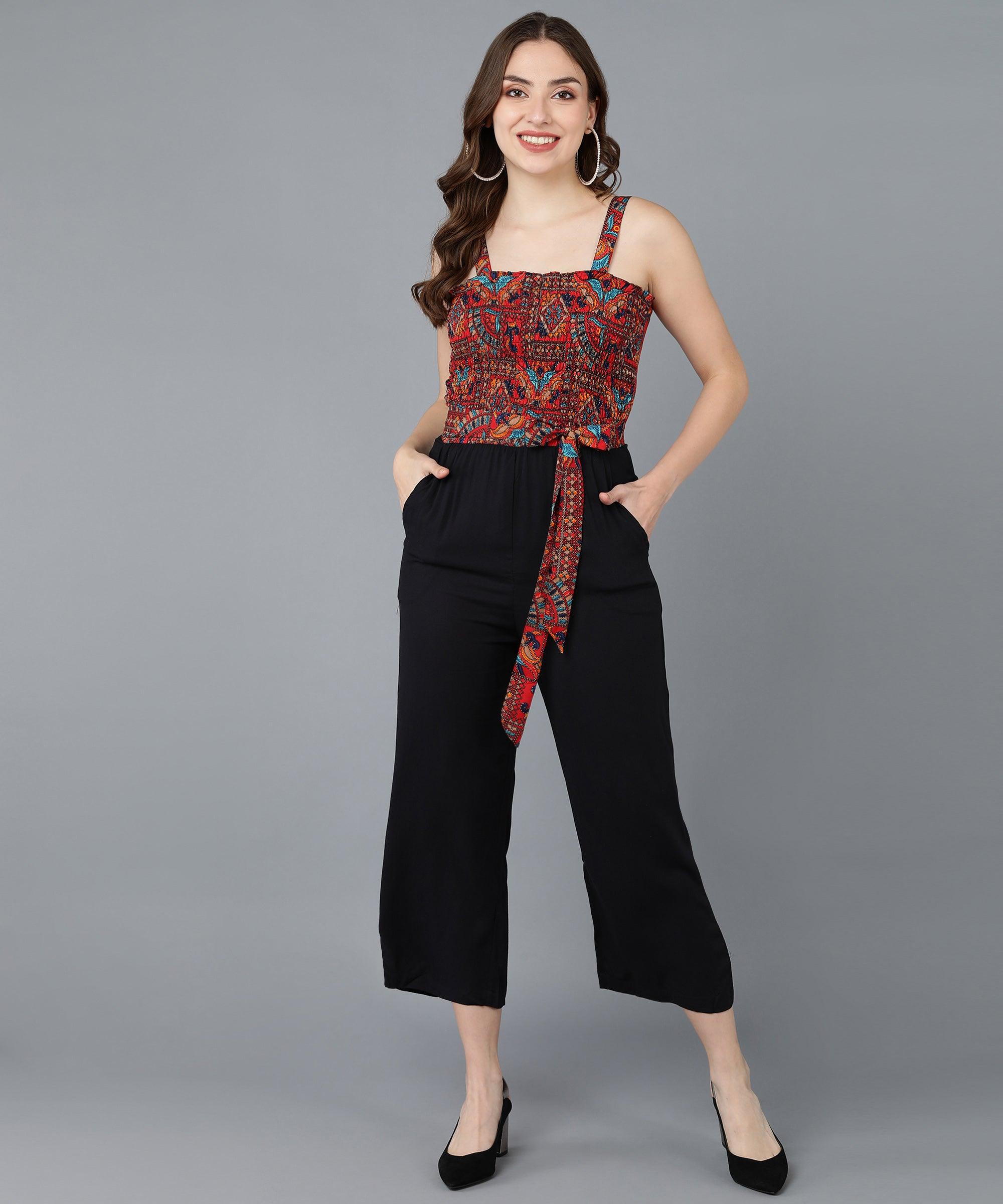 Rust Red Smoking & Solid Black Jumpsuit - Znxclothing
