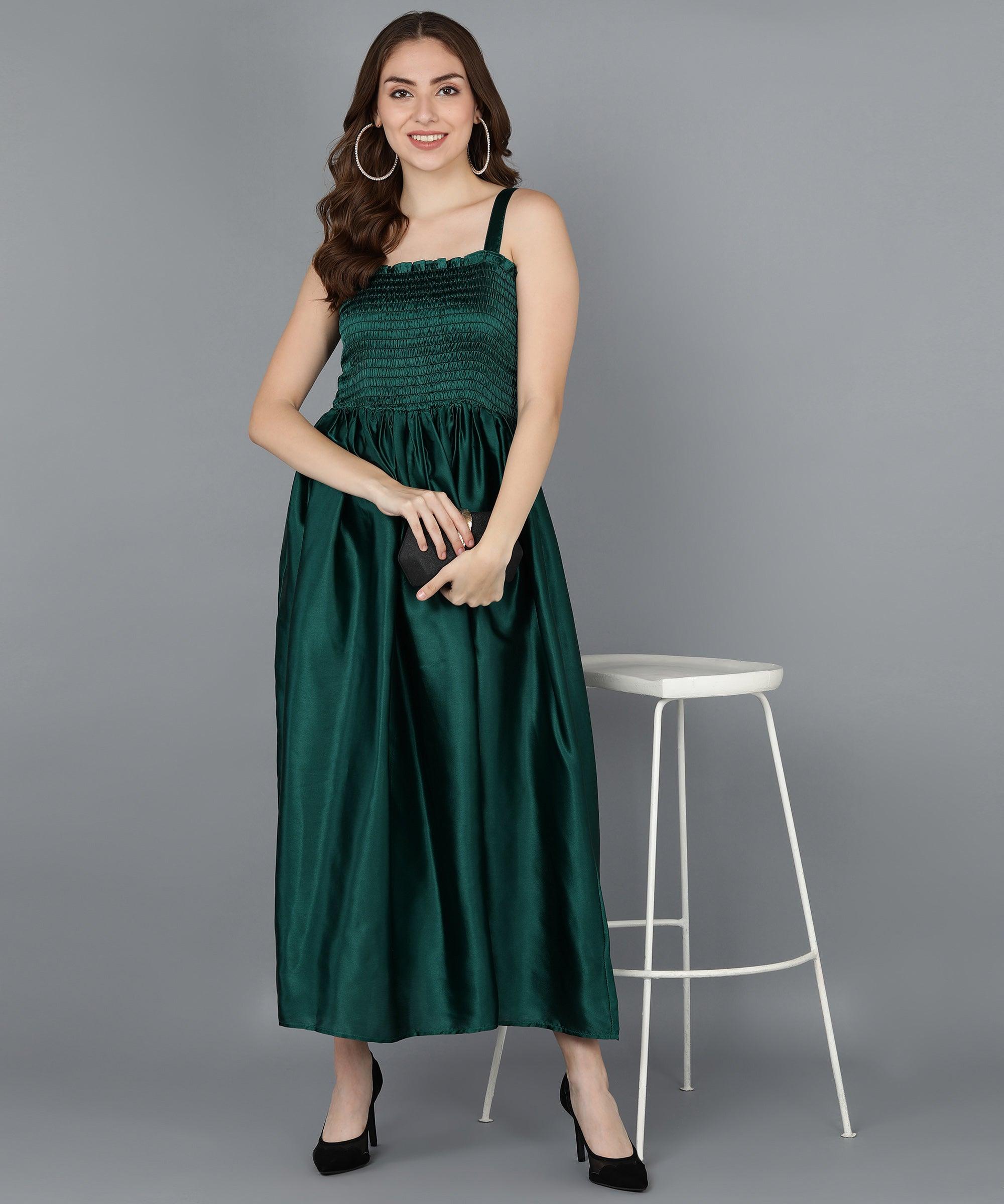 Green Satin Smorking Dress - Znxclothing