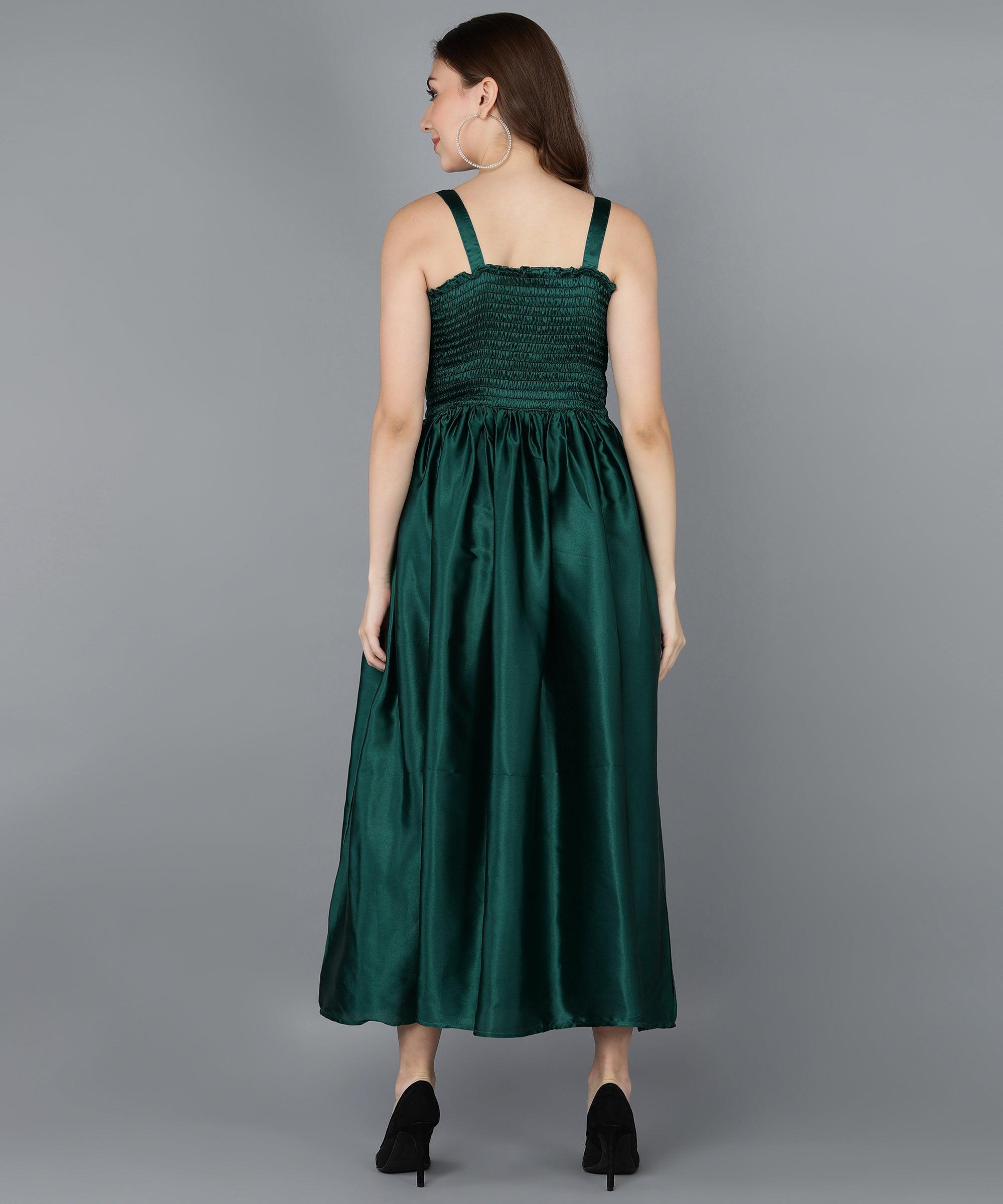 Green Satin Smorking Dress - Znxclothing