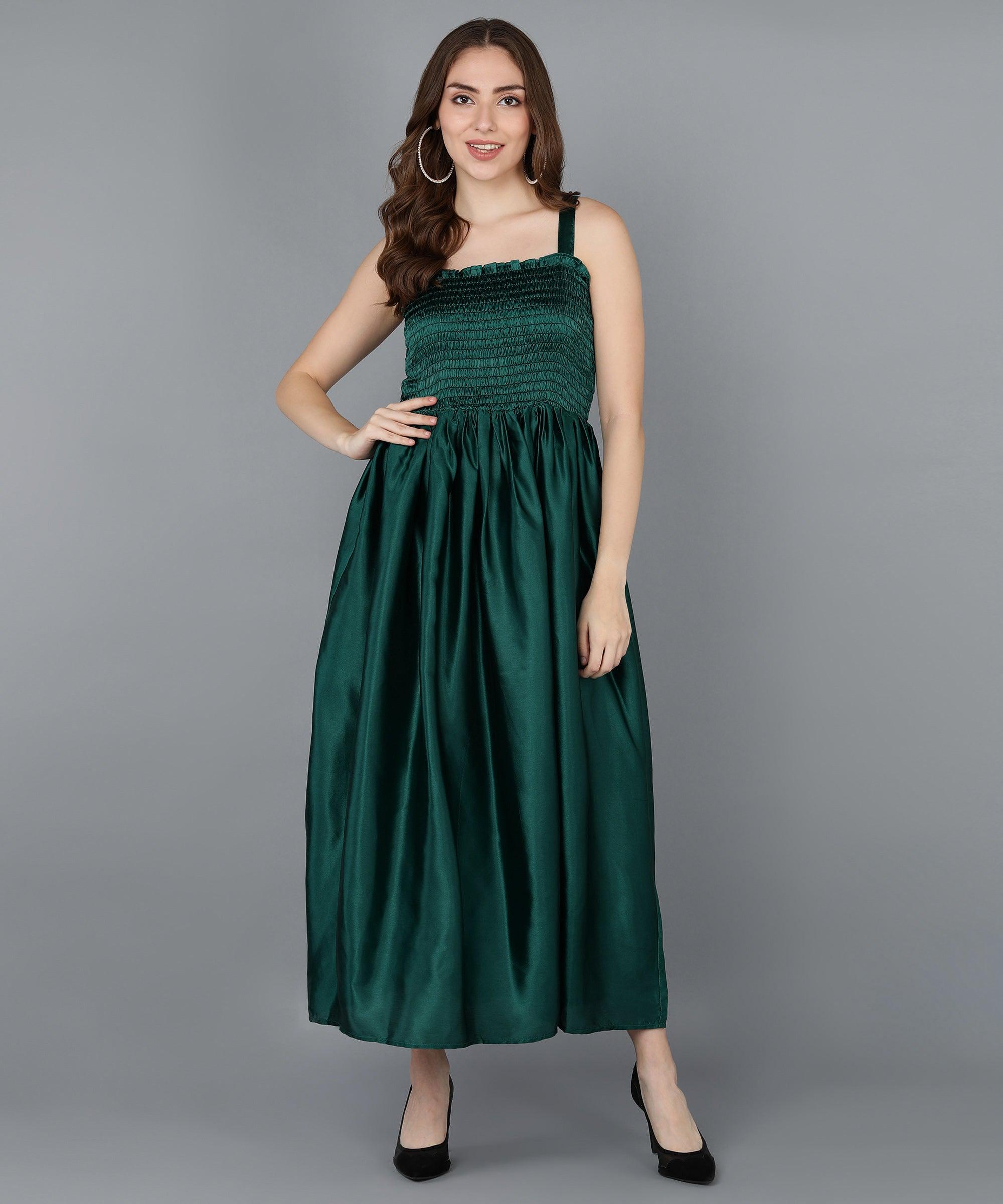 Green Satin Smorking Dress - Znxclothing