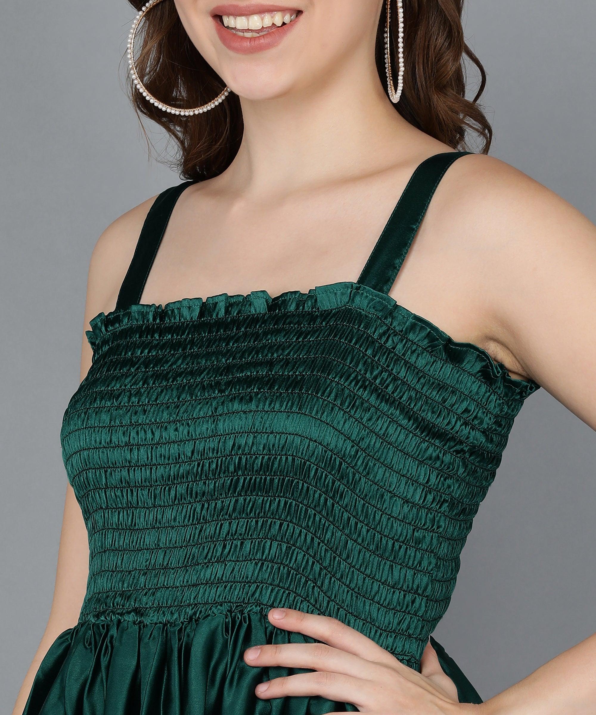 Green Satin Smorking Dress - Znxclothing