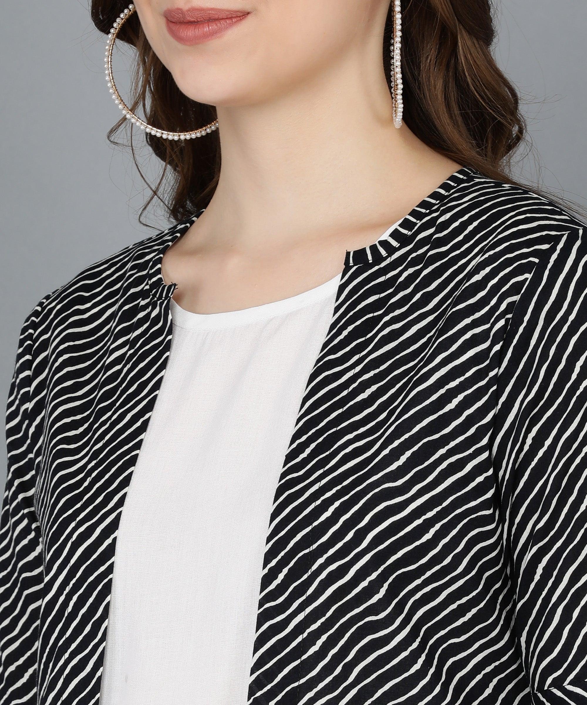 Black Leheriya Printed Jacket With Solid White Dress - Znxclothing