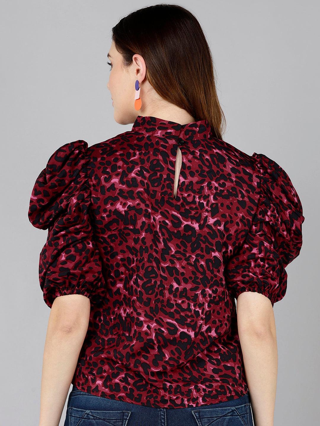 Burgundy Animal Printed Top - Znxclothing