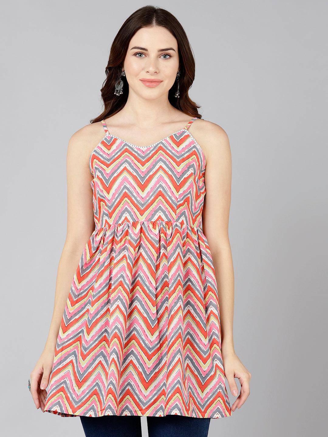 Zig Zag Printed Sleeveless Top - Znxclothing