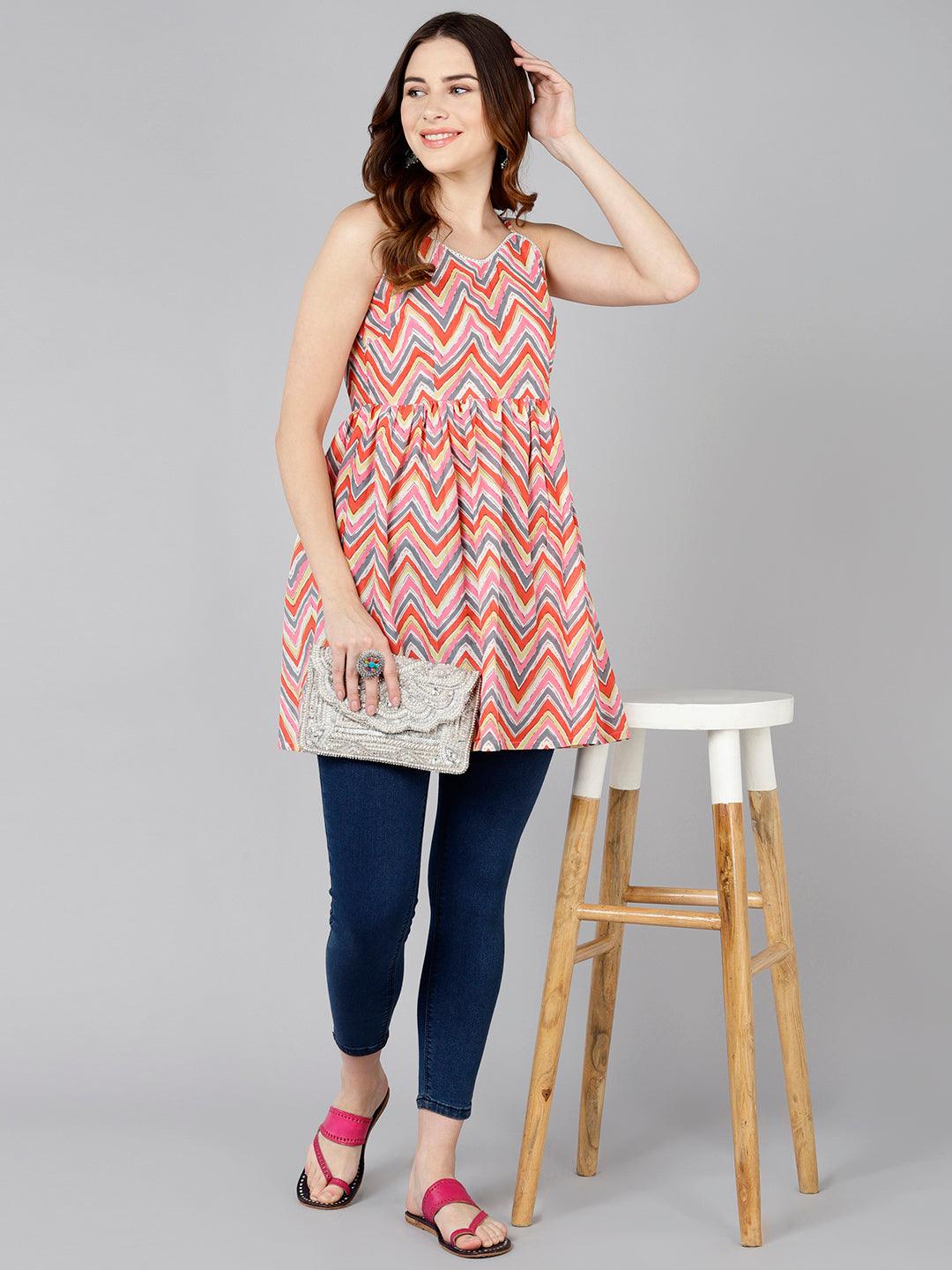 Zig Zag Printed Sleeveless Top - Znxclothing