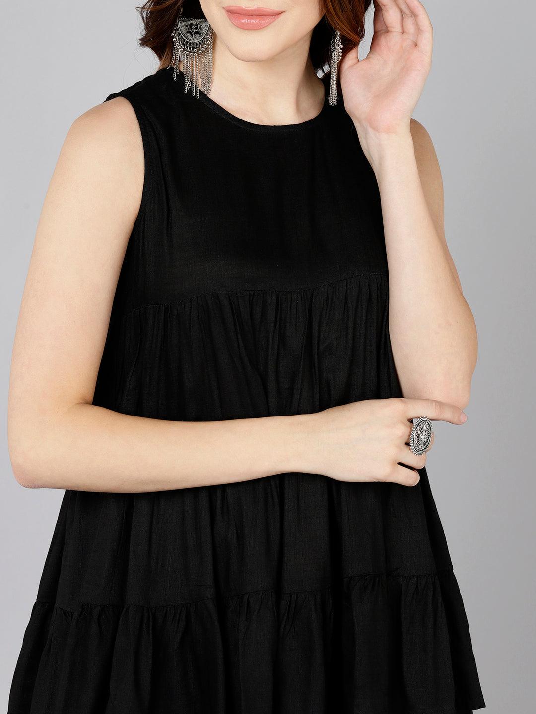Solid Black Tiered Top - Znxclothing