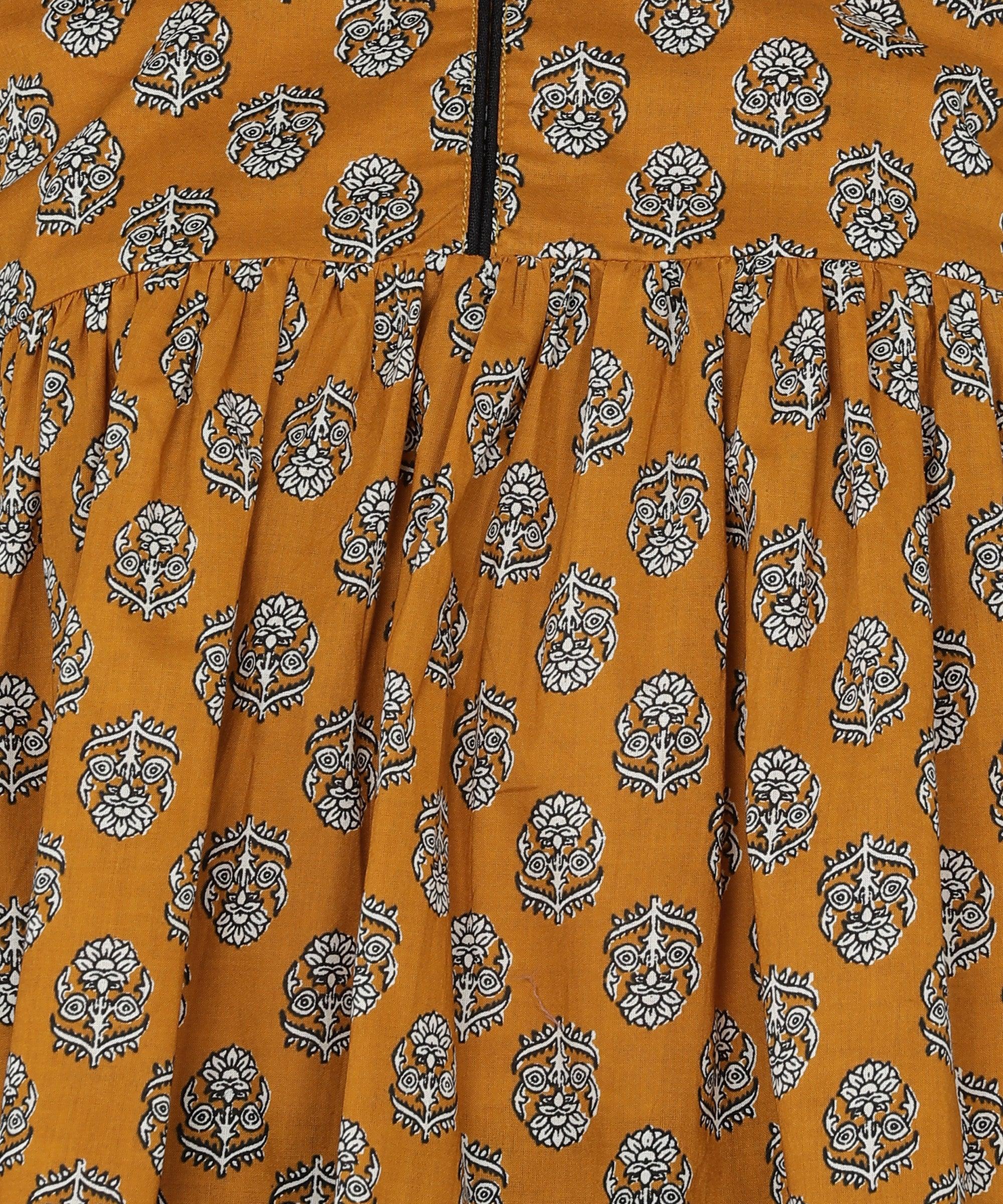 Floral Printed Mustard Top - Znxclothing
