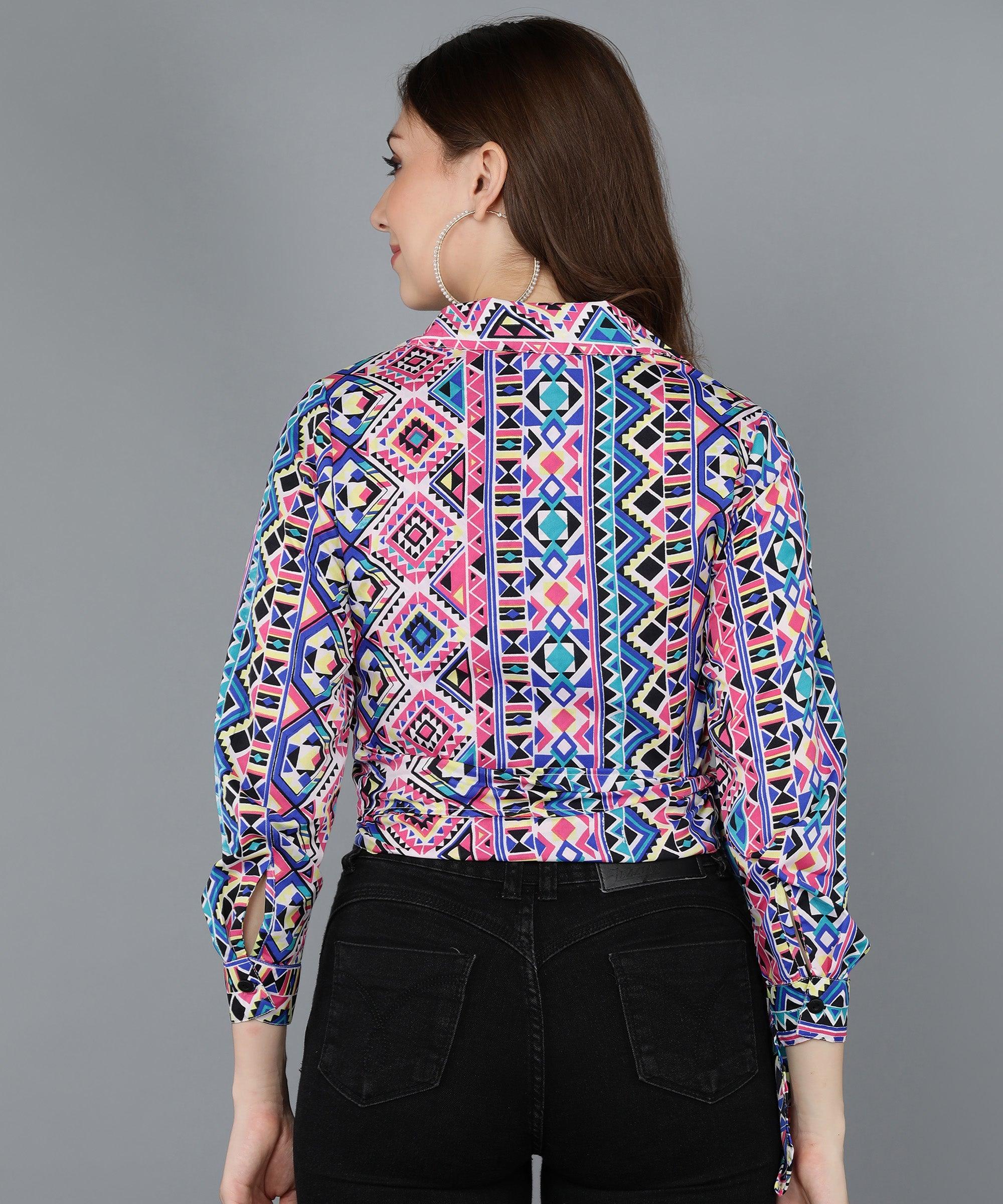 Geometrical Printed Multicolor Wrap Top - Znxclothing