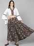 Designer White Crop Top With Floral Printed Skirt - Znxclothing
