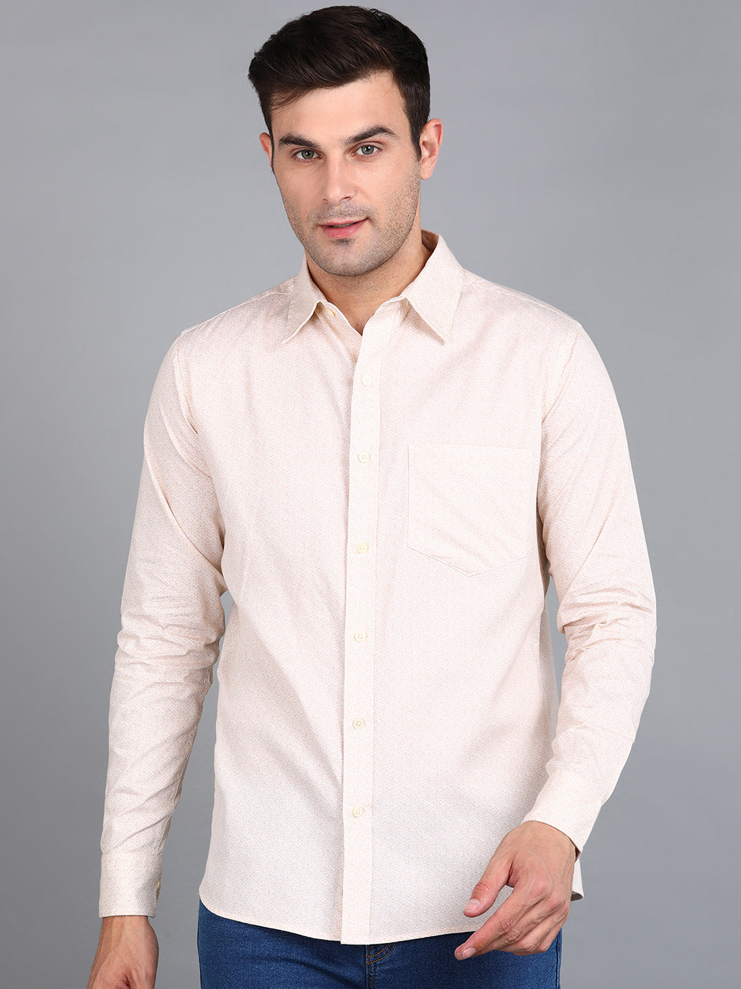 Yellow Floral Printed Slim Fit Shirt