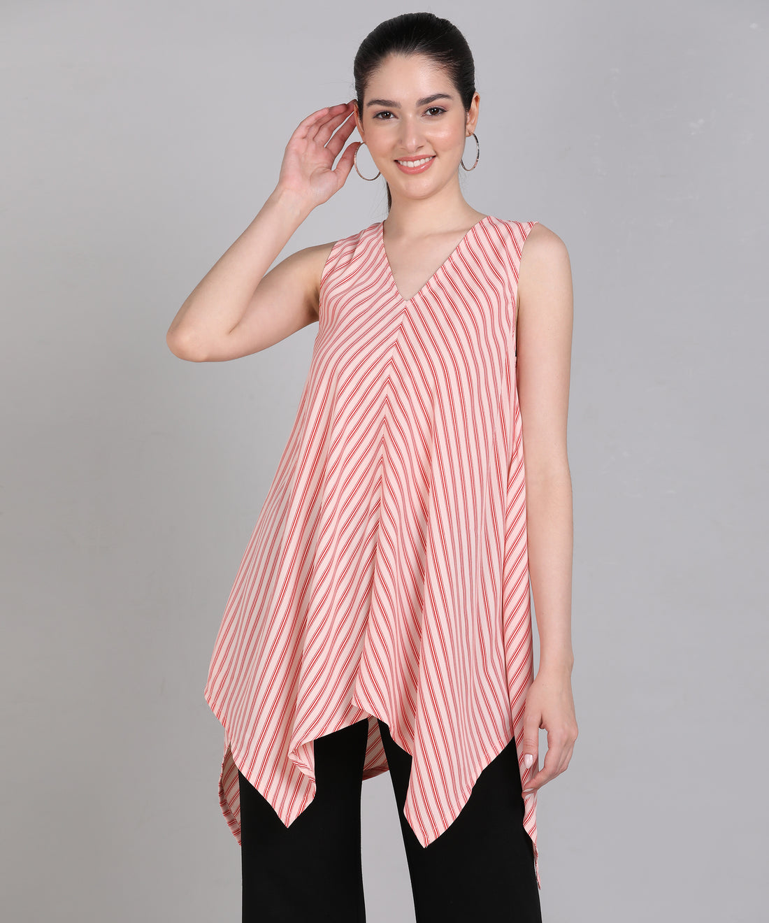 Red Striped High Low Kurti
