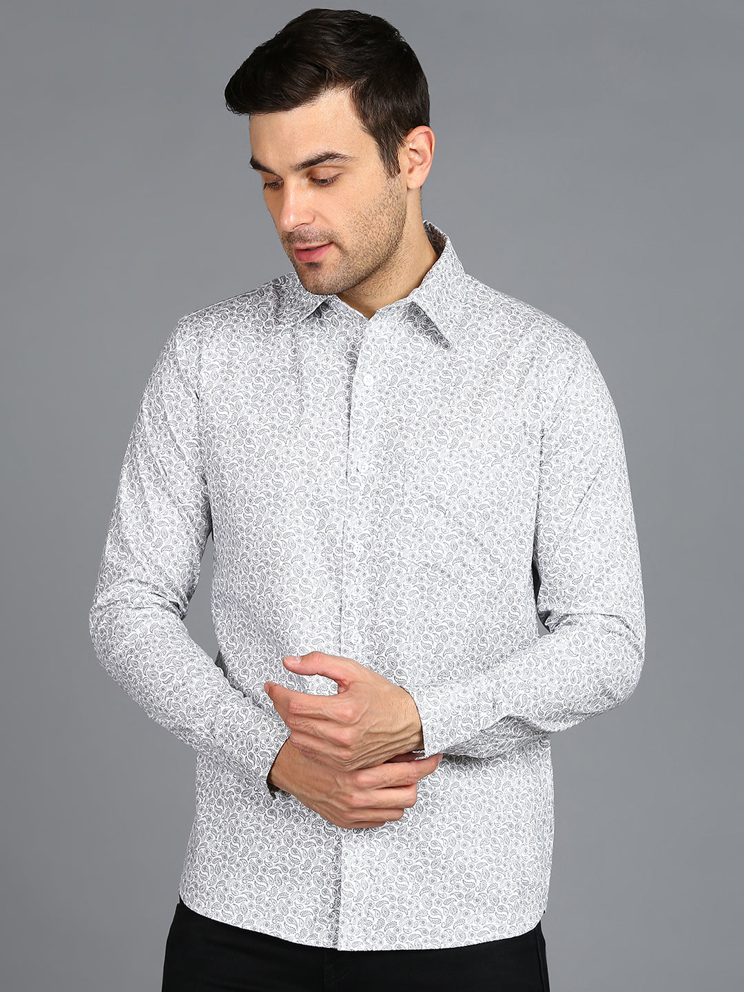 Grey Floral Printed Slim Fit Shirt