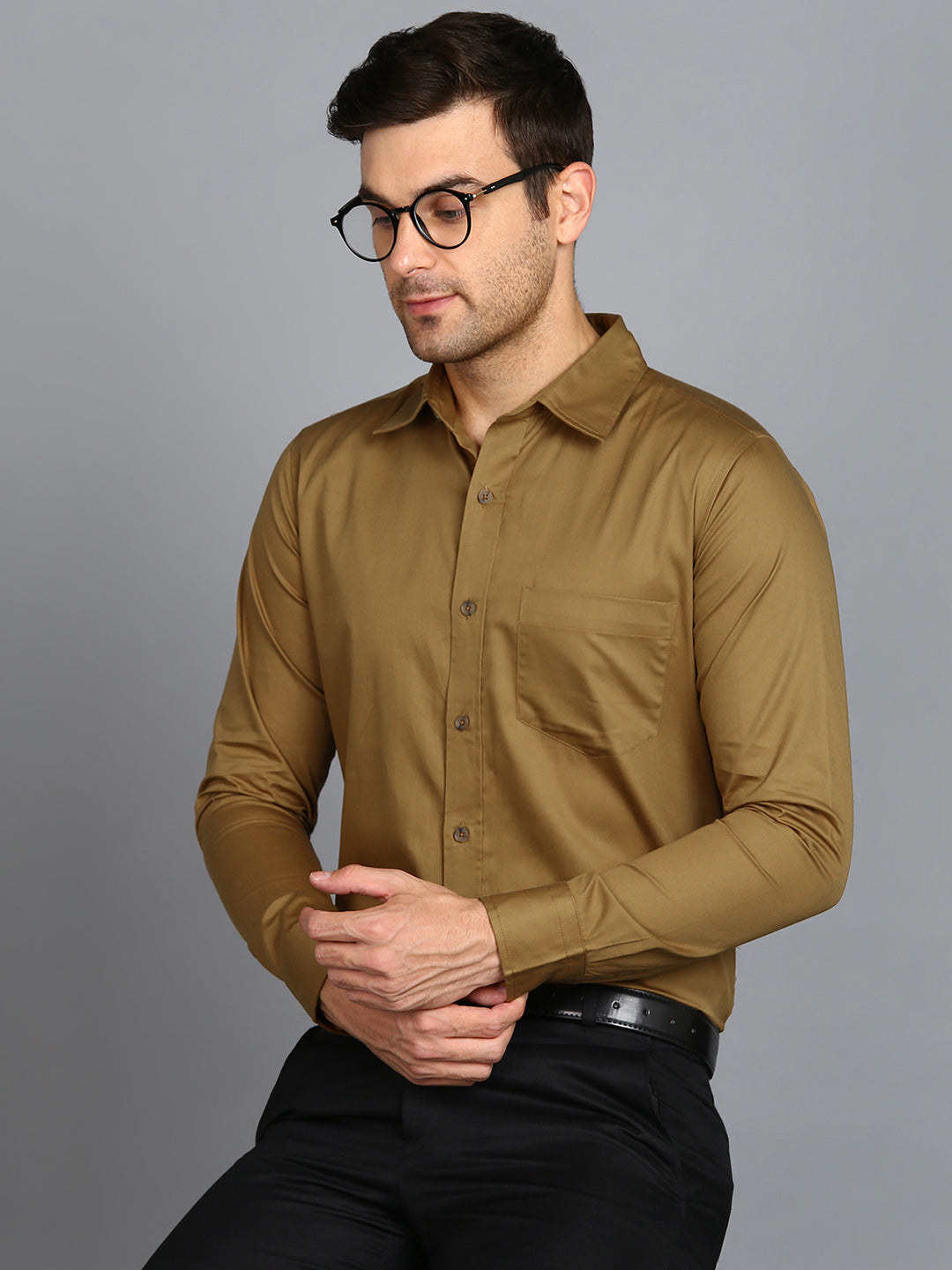 Solid Camel Brown Slim Fit Shirt