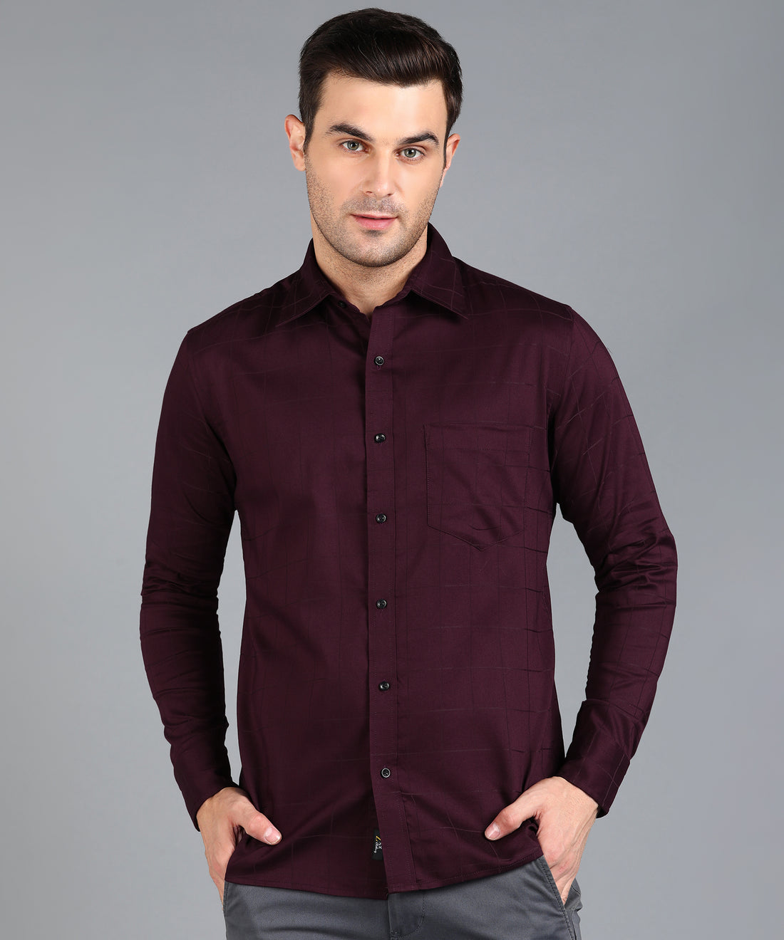 Maroon Checked Slim Fit Shirt