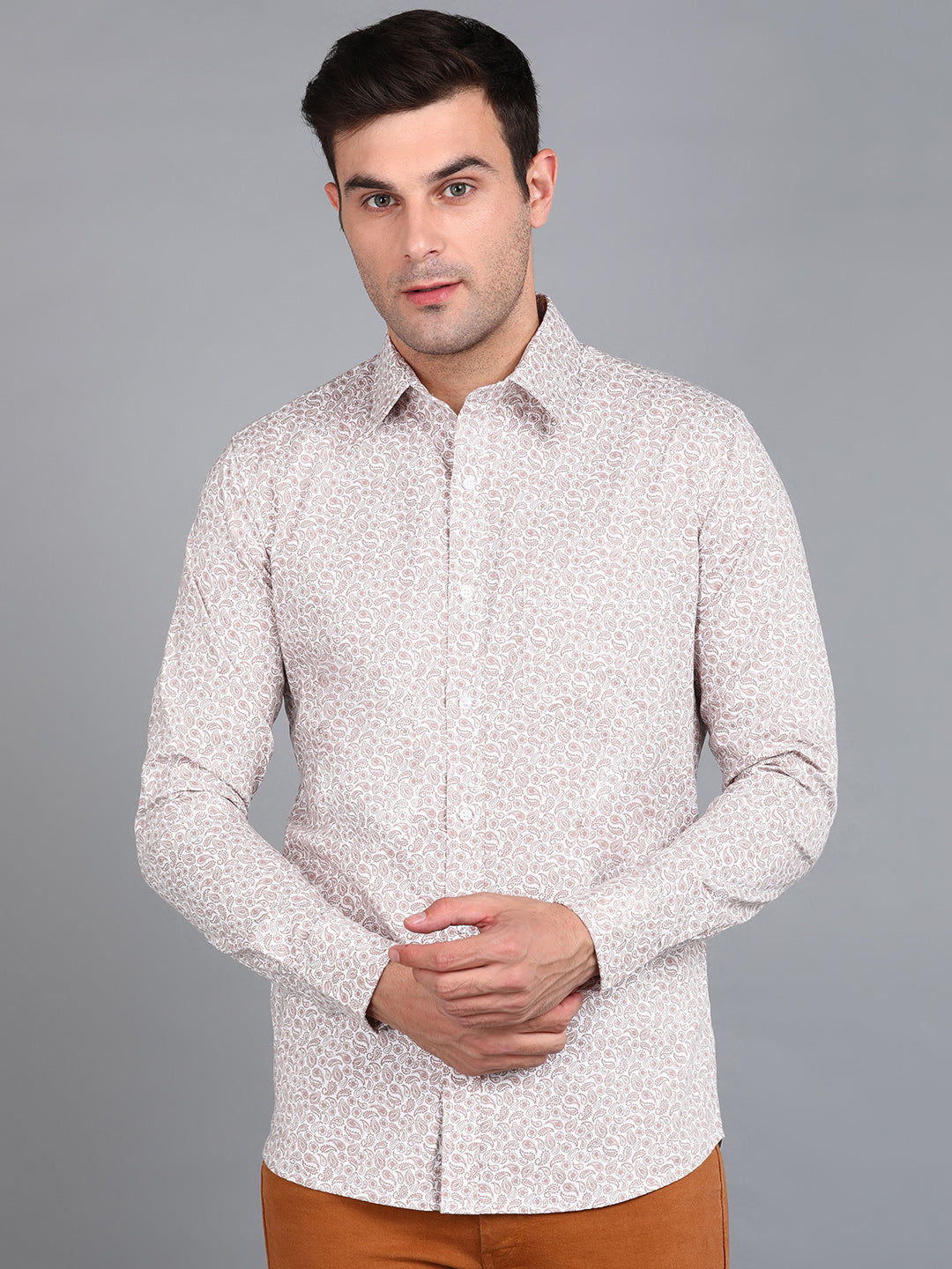 Brown Indian Print Printed Slim Fit Shirt