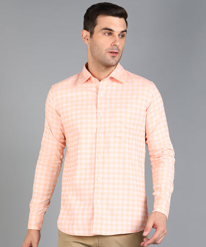 Peach Checked Slim Fit Shirt