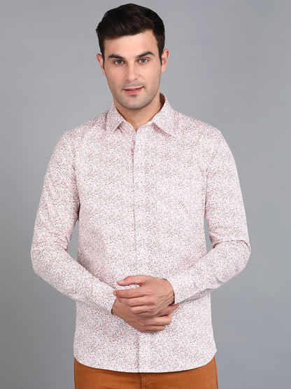 Beige Floral Printed Slim Fit Shirt